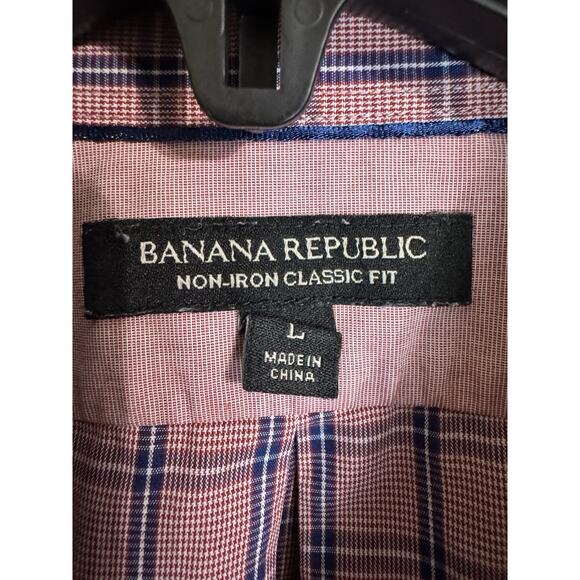 BANANA REPUBLIC Non-Iron Classic Fit Button-Up Shirt Sz L Pink Blue Plaid 2013 - Picture 4 of 7